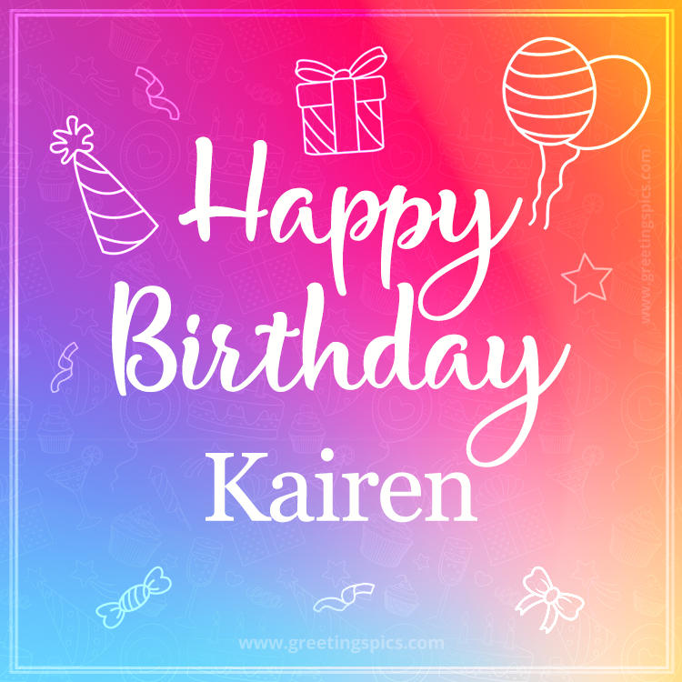 Colorful Happy Birthday Card For Kairen (square shape image)