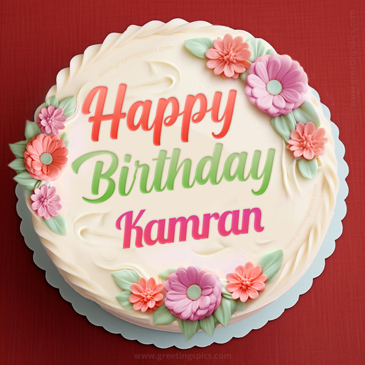 Happy Birthday Kamran Cake Image With Name (square shape image)