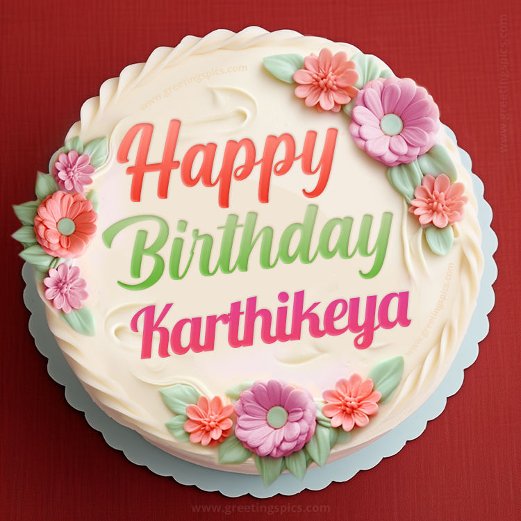 Happy Birthday Karthikeya Cake Image With Name (square shape image)