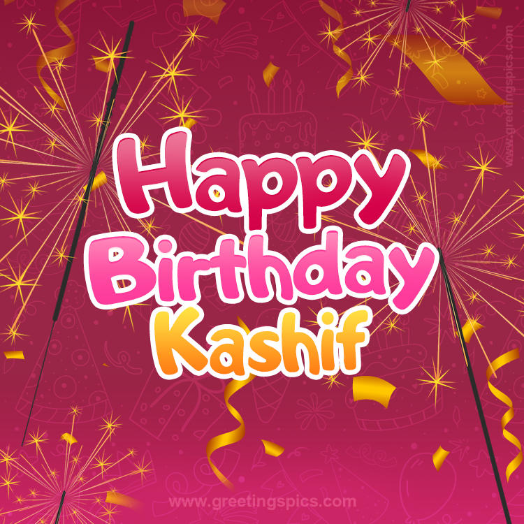 Happy Birthday Kashif Image with sparklers (square shape image)