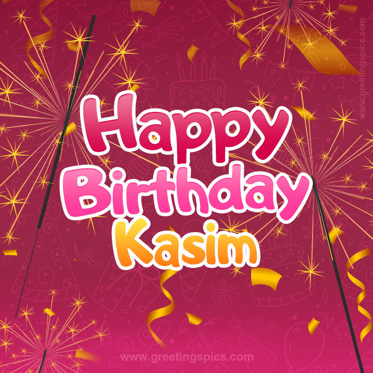 Happy Birthday Kasim Image with sparklers (square shape image)