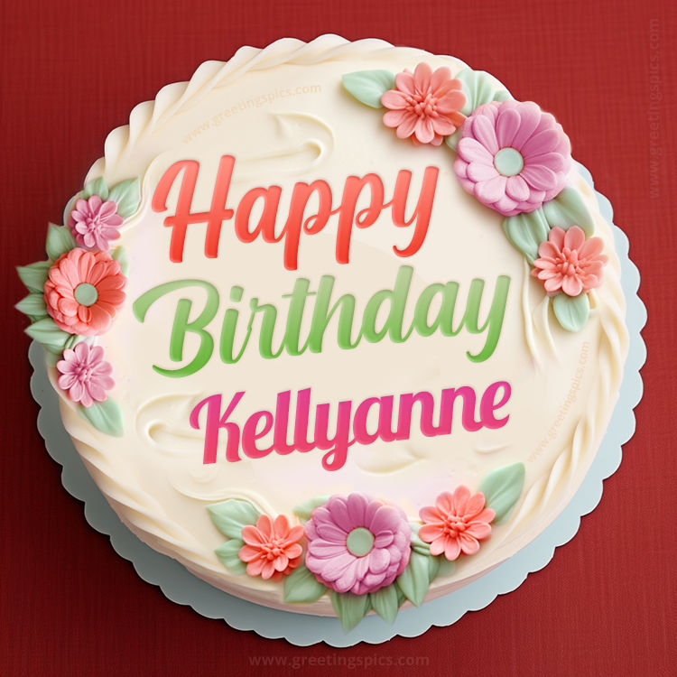 Happy Birthday Kellyanne Cake Image With Name (square shape image)