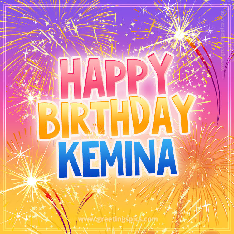 Happy Birthday Kemina Picture with fireworks (square shape image)