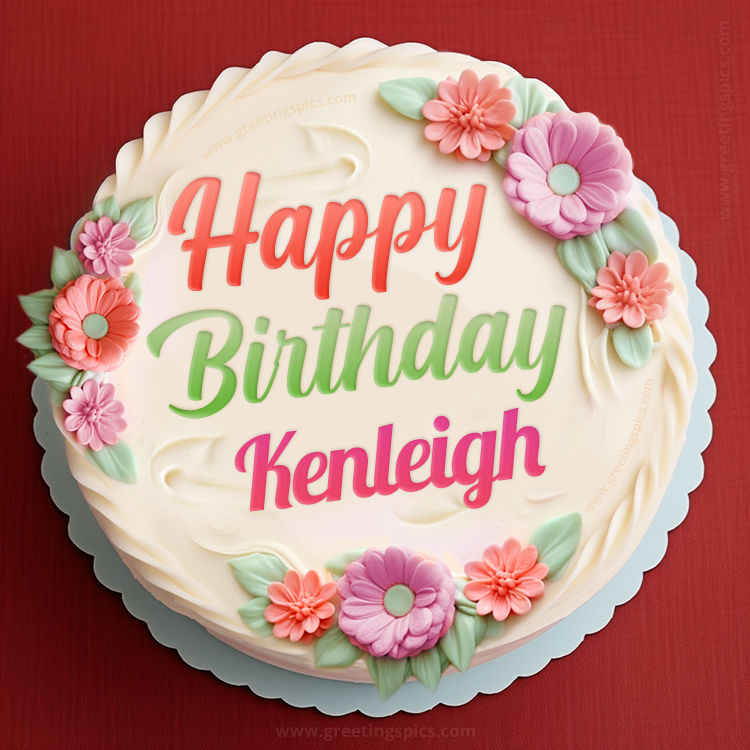 Happy Birthday Kenleigh Cake Image With Name (square shape image)