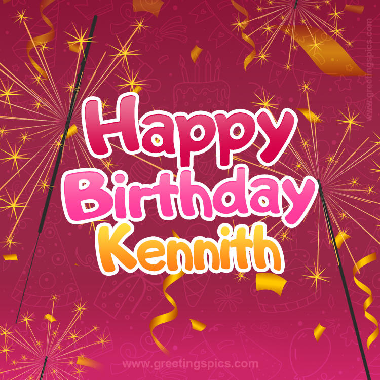 Happy Birthday Kennith Image with sparklers (square shape image)