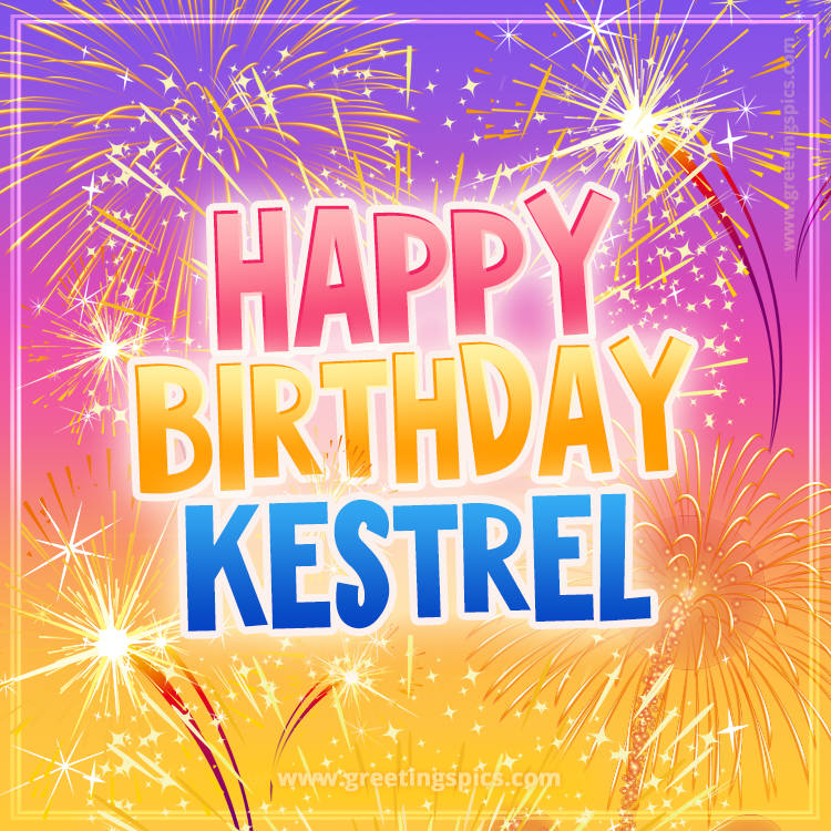 Happy Birthday Kestrel Picture with fireworks (square shape image)