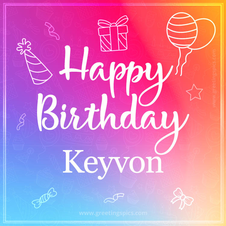 Colorful Happy Birthday Card For Keyvon (square shape image)