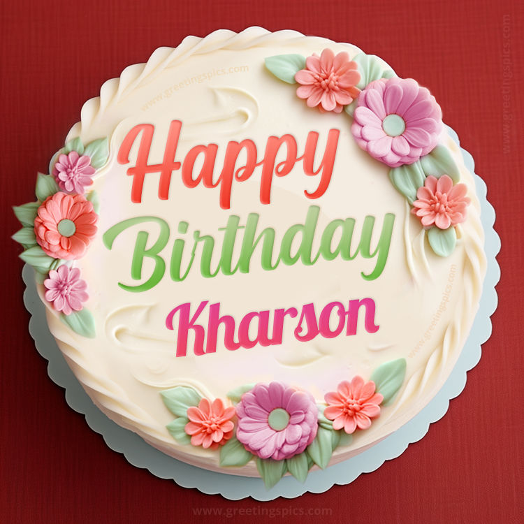 Happy Birthday Kharson Cake Image With Name (square shape image)