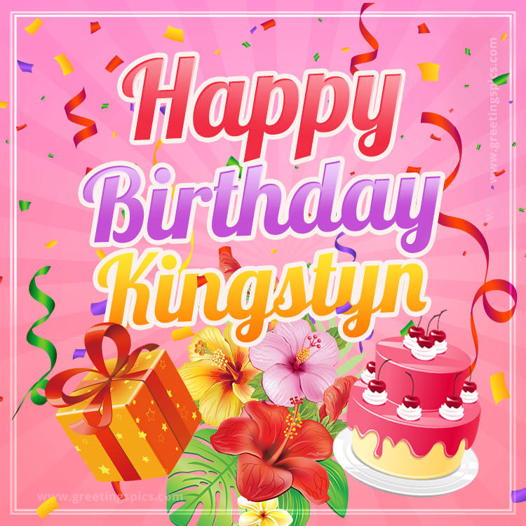 Beautiful Birthday Card for Kingstyn with pink background (square shape image)