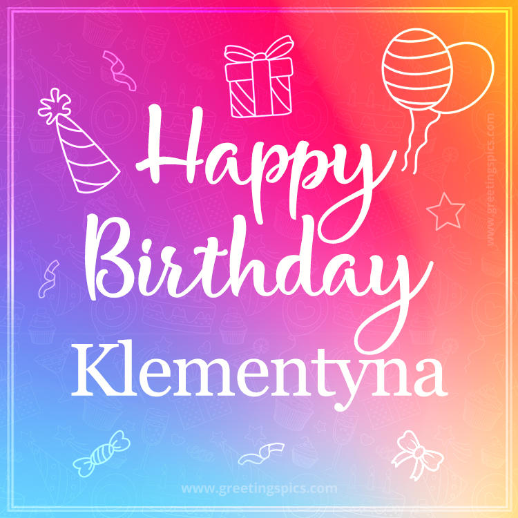 Colorful Happy Birthday Card For Klementyna (square shape image)