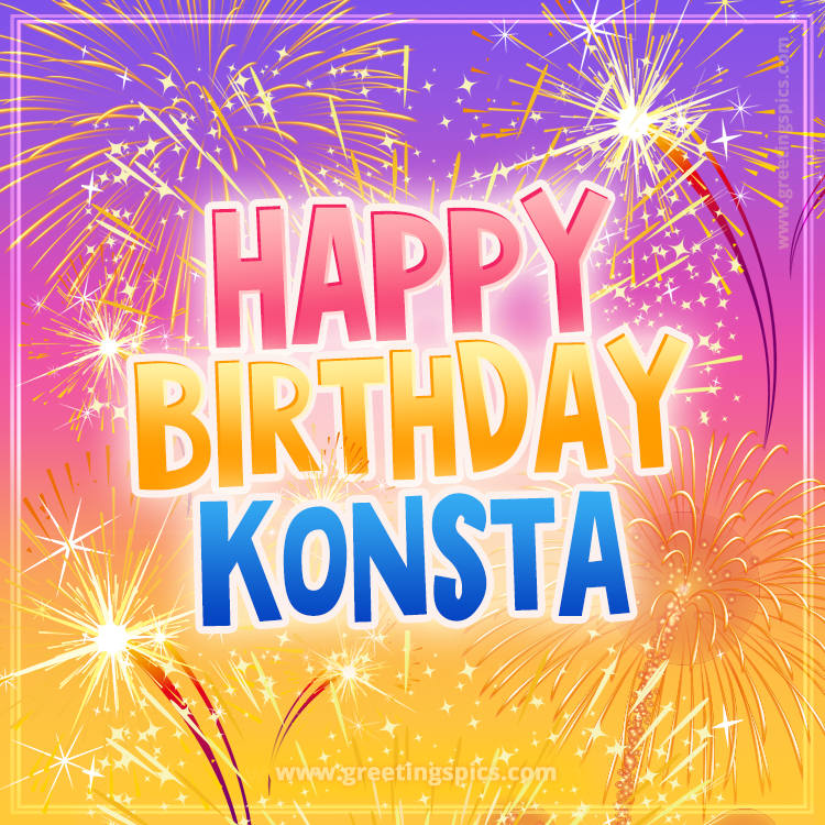 Happy Birthday Konsta Picture with fireworks (square shape image)