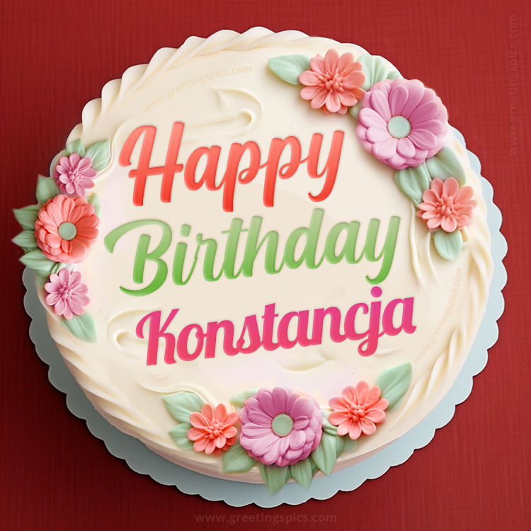 Happy Birthday Konstancja Cake Image With Name (square shape image)