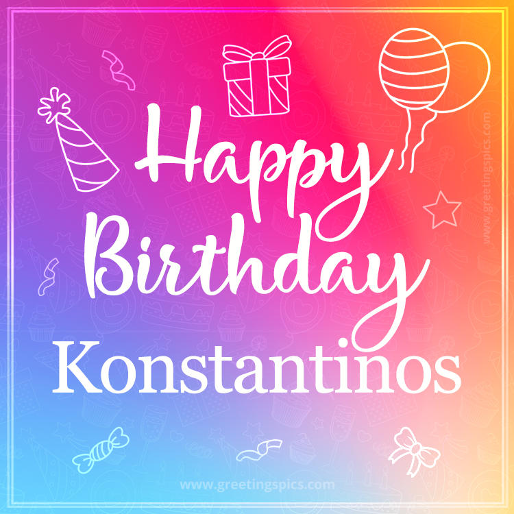 Colorful Happy Birthday Card For Konstantinos (square shape image)