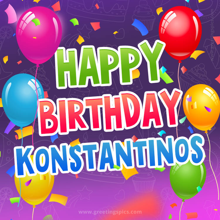 Happy Birthday Konstantinos Festive Greeting Card (square shape image)