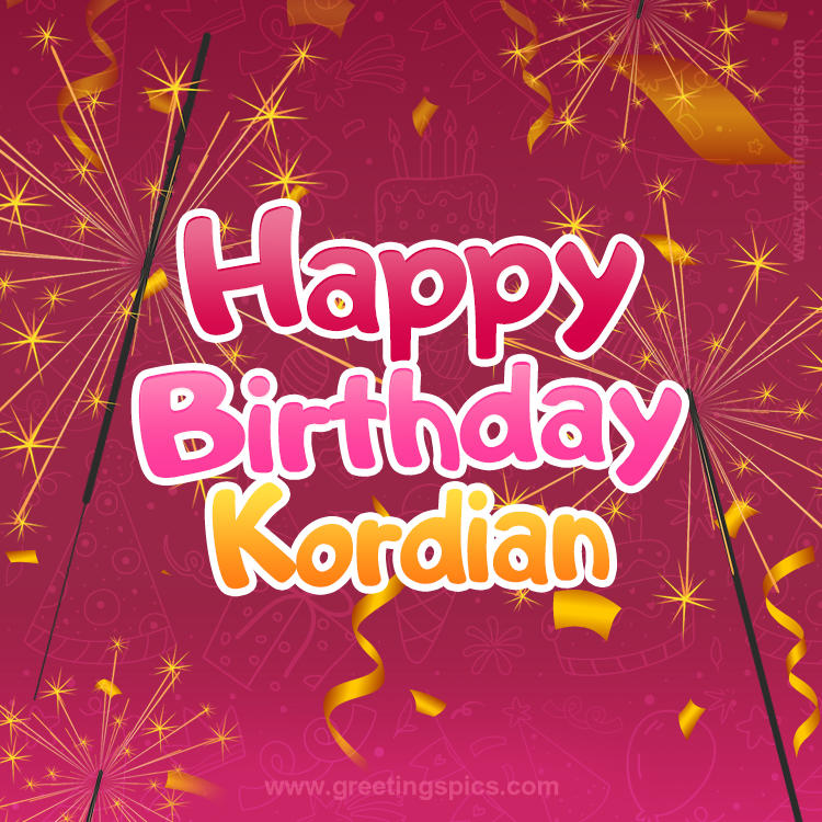 Happy Birthday Kordian Image with sparklers (square shape image)