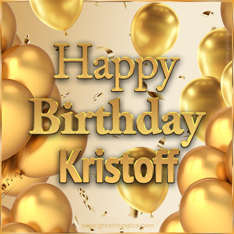 Happy Birthday Kristoff Card with golden confetti and balloons (square shape image)