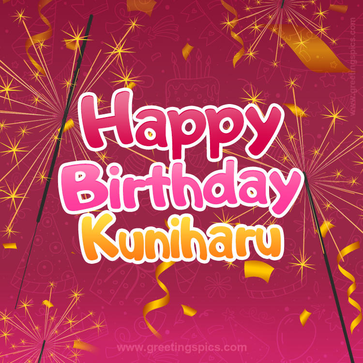 Happy Birthday Kuniharu Image with sparklers (square shape image)