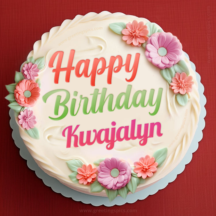 Happy Birthday Kwajalyn Cake Image With Name (square shape image)