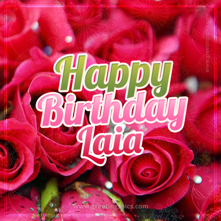 Happy Birthday Laia beautiful Image with red roses (square shape image)