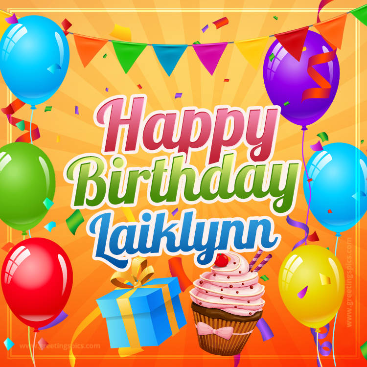 Happy Birthday Laiklynn eCard with gift box and cupcake (square shape image)