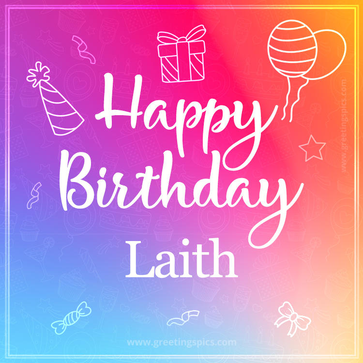 Colorful Happy Birthday Card For Laith (square shape image)