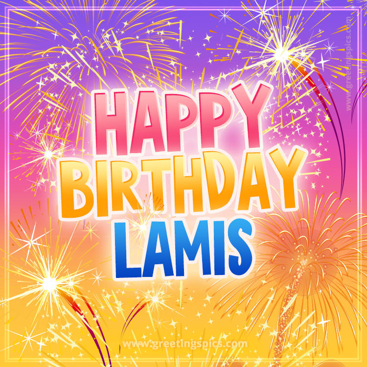 Happy Birthday Lamis Picture with fireworks (square shape image)