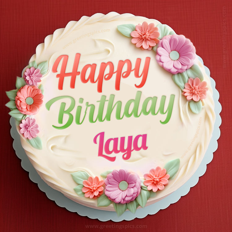 Happy Birthday Laya Cake Image With Name (square shape image)