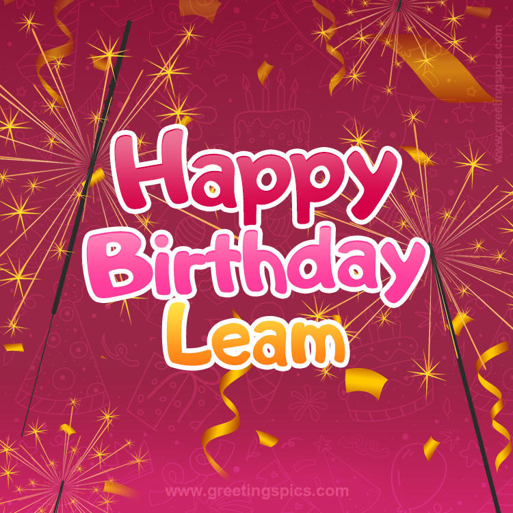 Happy Birthday Leam Image with sparklers (square shape image)