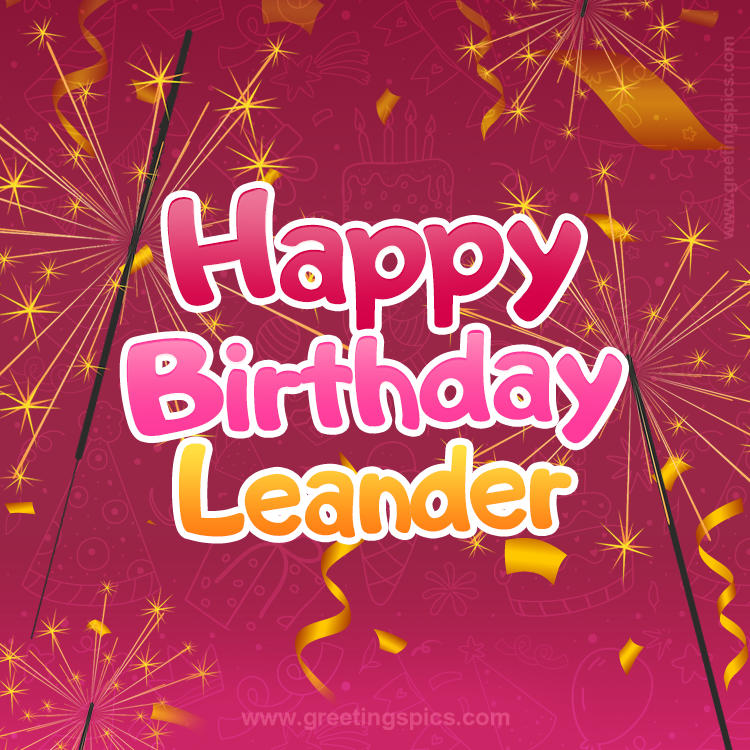 Happy Birthday Leander Image with sparklers (square shape image)