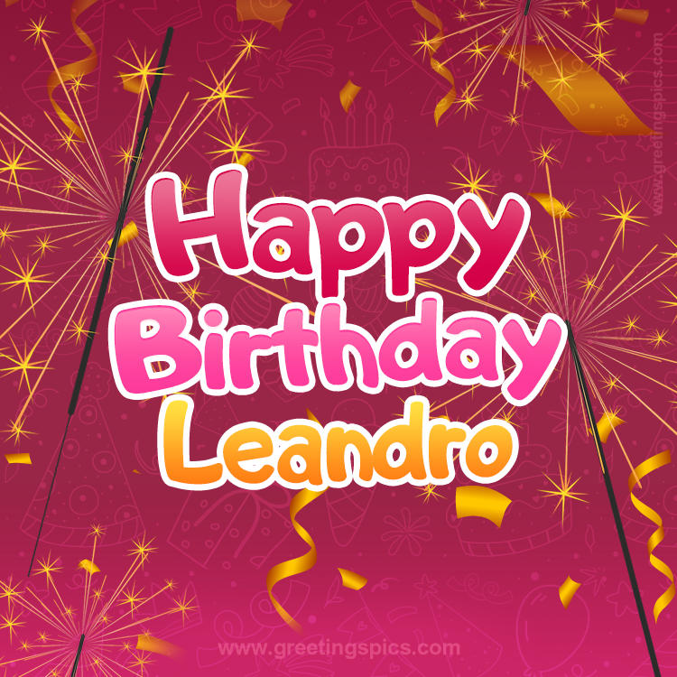 Happy Birthday Leandro Image with sparklers (square shape image)