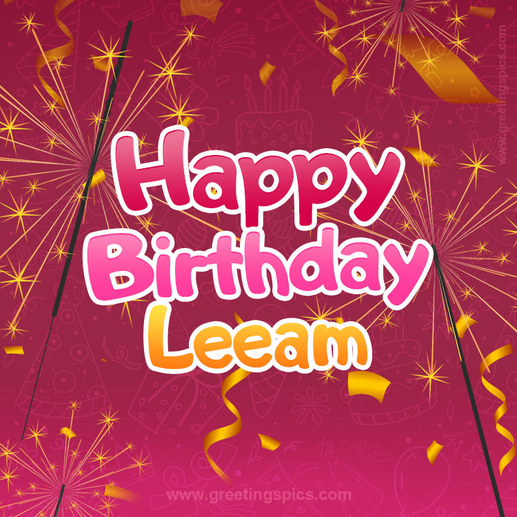 Happy Birthday Leeam Image with sparklers (square shape image)