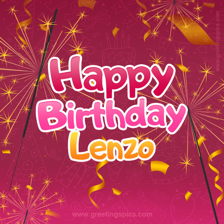 Happy Birthday Lenzo Image with sparklers (square shape image)