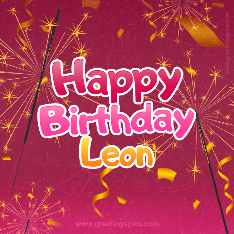 Happy Birthday Leon Image with sparklers (square shape image)