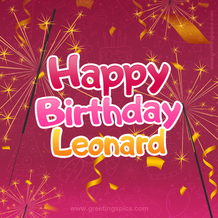 Happy Birthday Leonard Image with sparklers (square shape image)