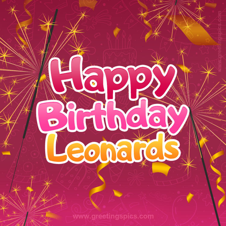 Happy Birthday Leonards Image with sparklers (square shape image)