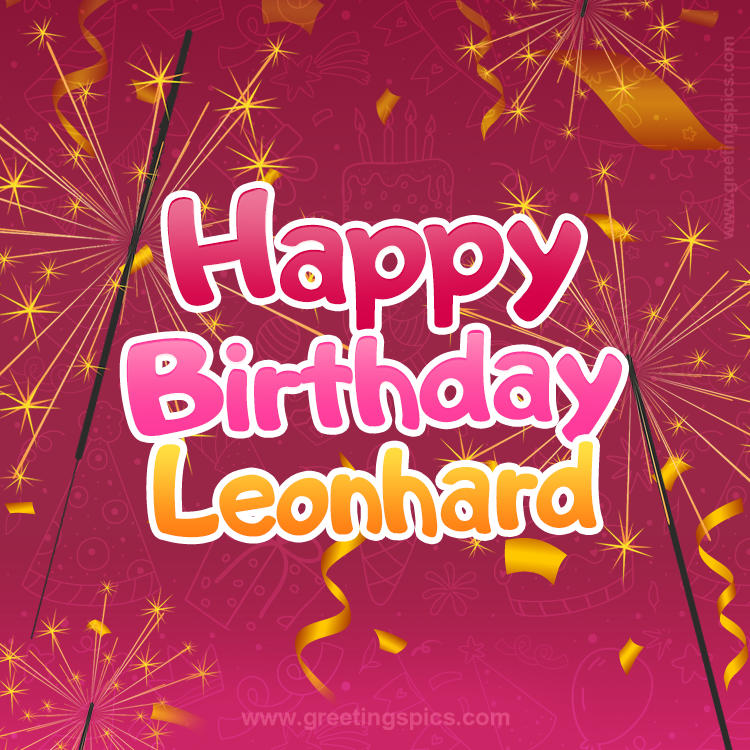 Happy Birthday Leonhard Image with sparklers (square shape image)