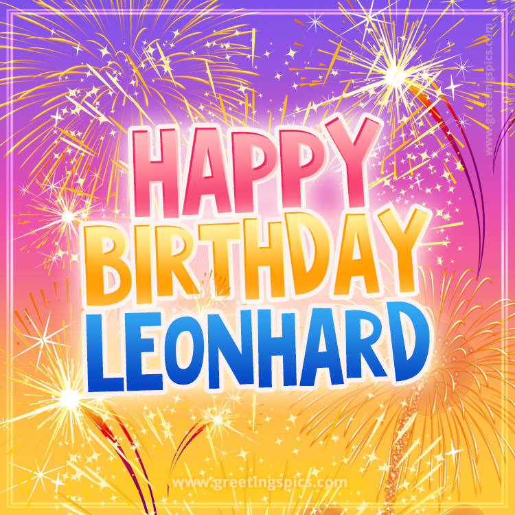 Happy Birthday Leonhard Picture with fireworks (square shape image)