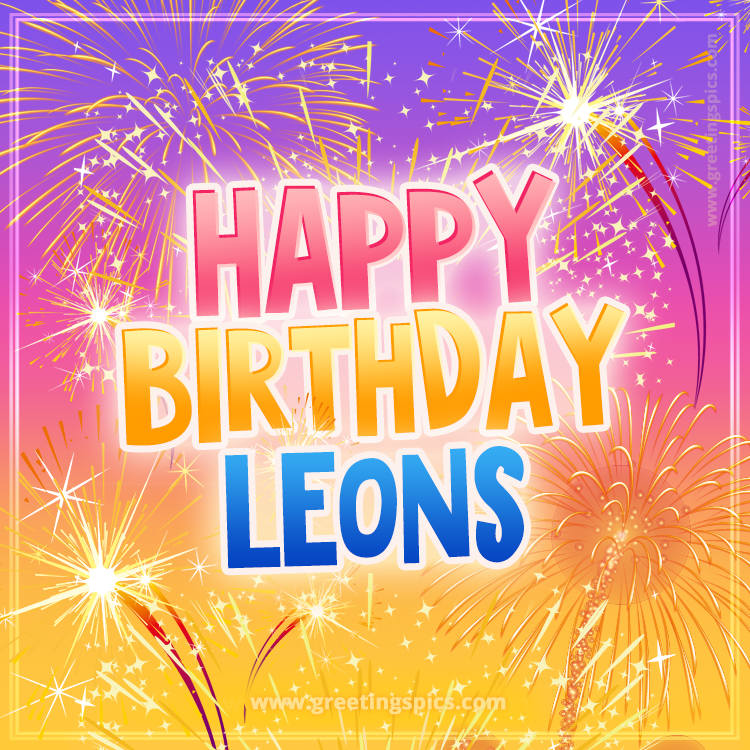 Happy Birthday Leons Picture with fireworks (square shape image)