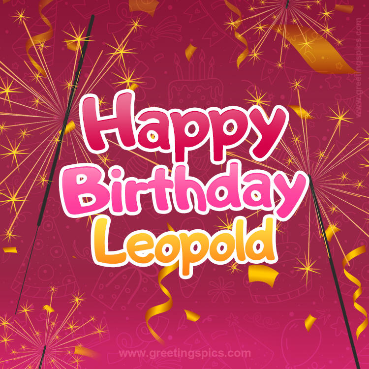 Happy Birthday Leopold Image with sparklers (square shape image)