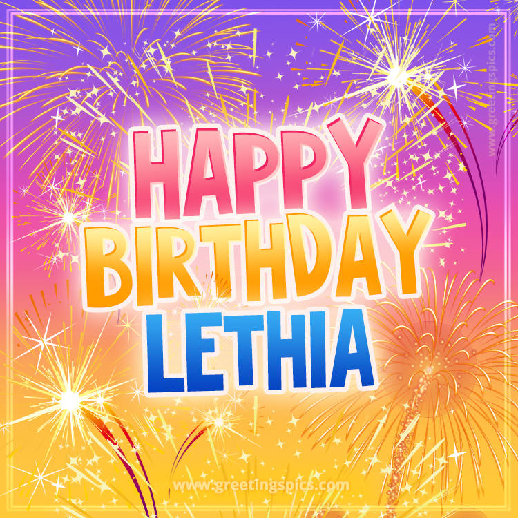 Happy Birthday Lethia Picture with fireworks (square shape image)