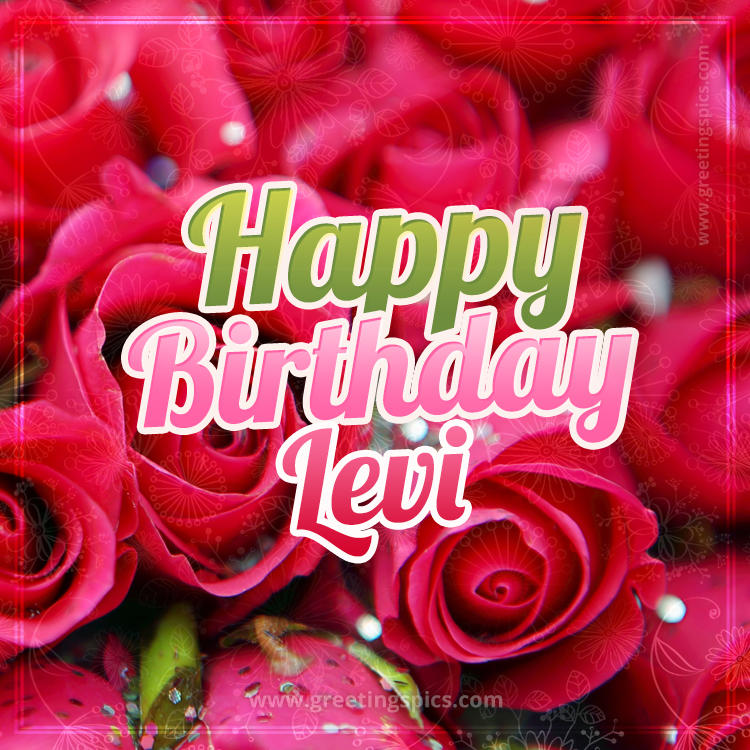 Happy Birthday Levi beautiful Image with red roses (square shape image)