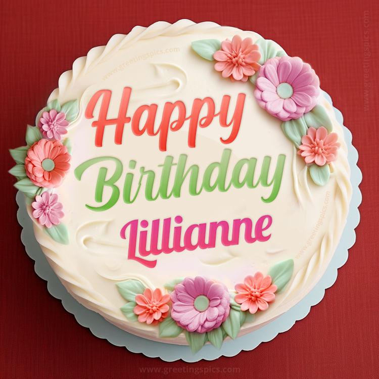 Happy Birthday Lillianne Cake Image With Name (square shape image)