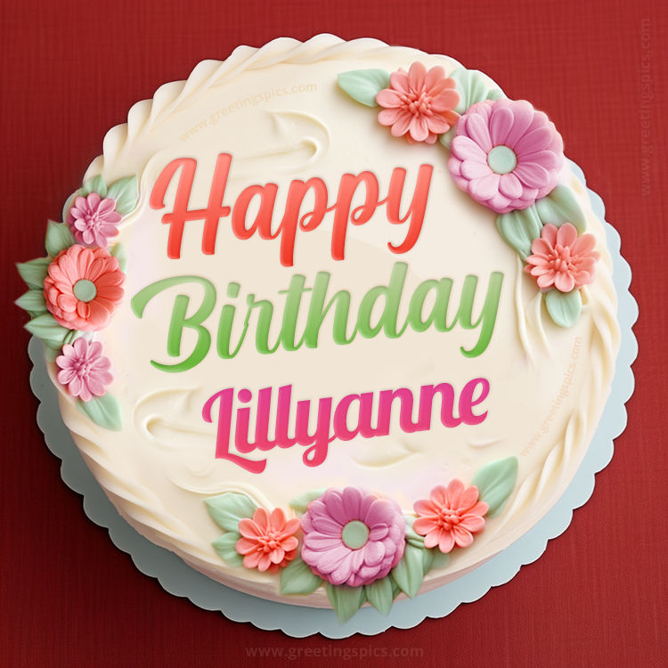 Happy Birthday Lillyanne Cake Image With Name (square shape image)