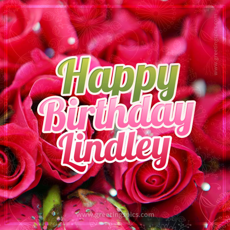 Happy Birthday Lindley beautiful Image with red roses (square shape image)