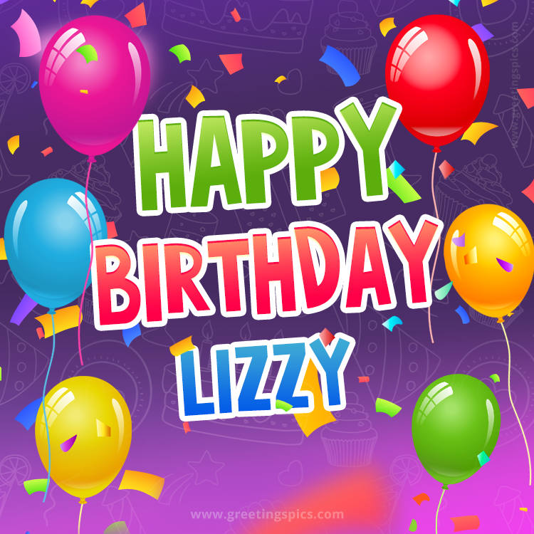 Happy Birthday Lizzy Festive Greeting Card (square shape image)