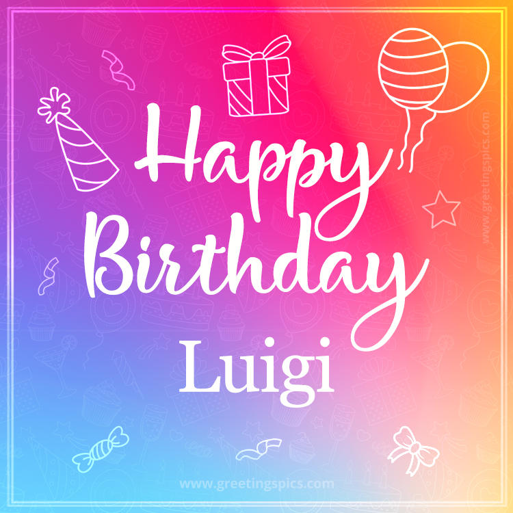 Colorful Happy Birthday Card For Luigi (square shape image)