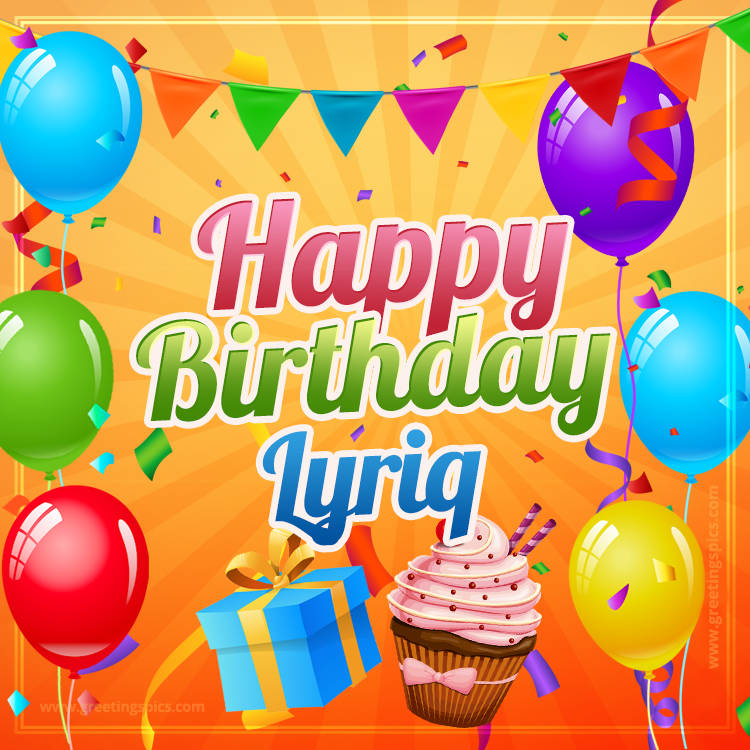 Happy Birthday Lyriq eCard with gift box and cupcake (square shape image)