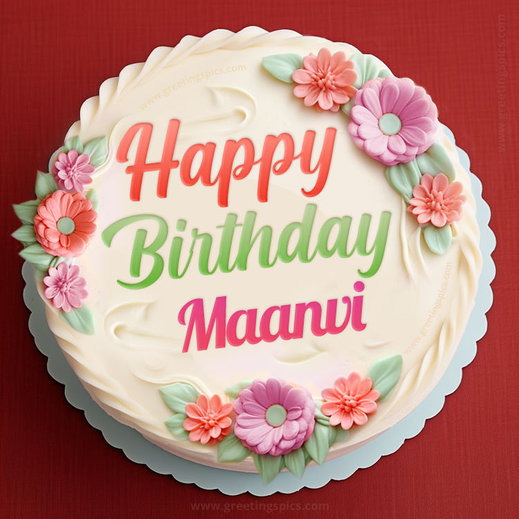 Happy Birthday Maanvi Cake Image With Name (square shape image)