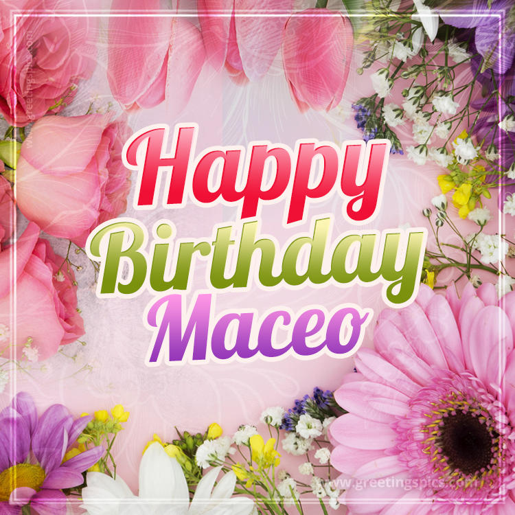 Happy Birthday Maceo Picture with beautiful flowers (square shape image)