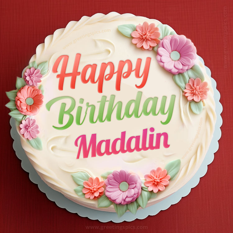 Happy Birthday Madalin Cake Image With Name (square shape image)